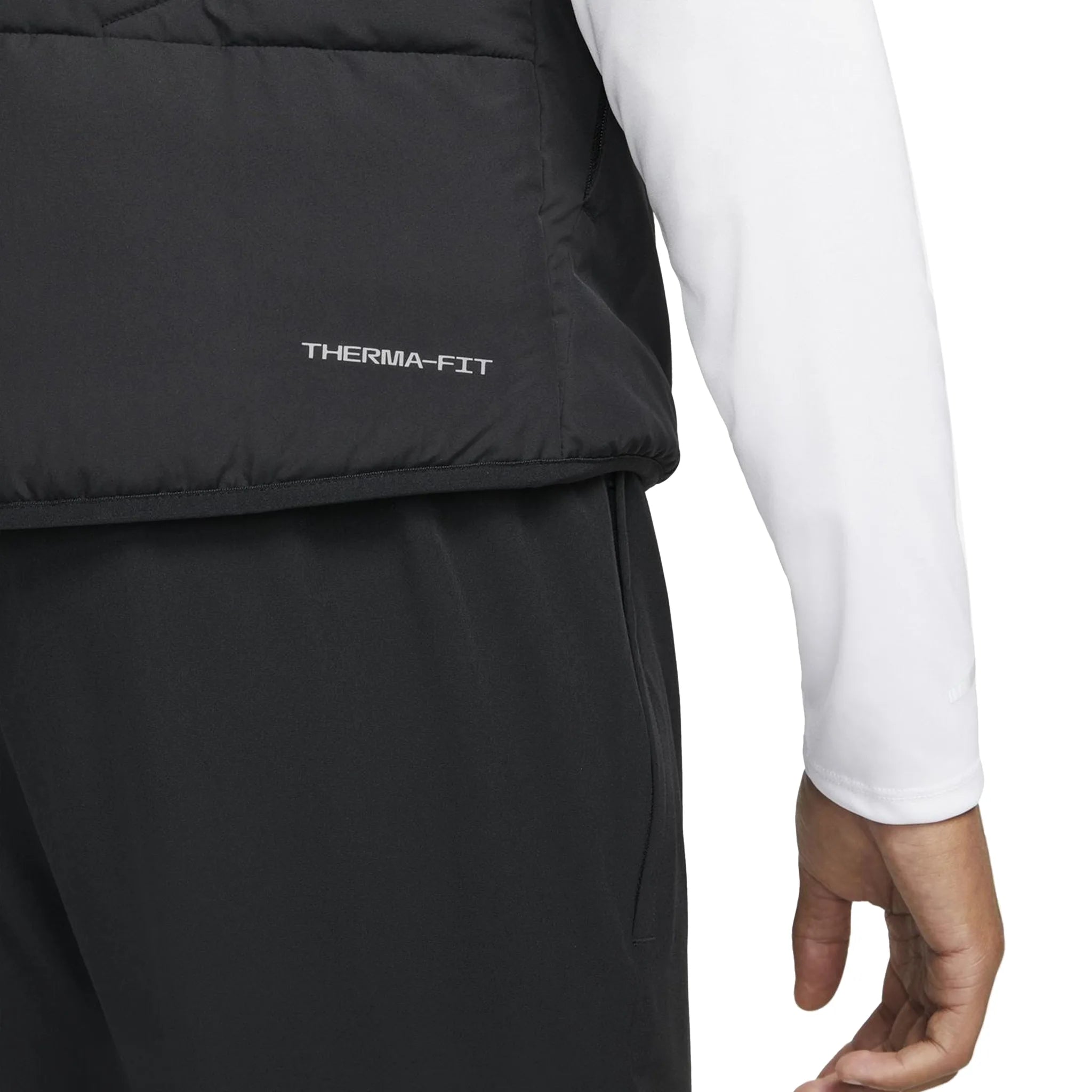 Model back detail view of Nike Therma-Fit Repel Black Gilet
